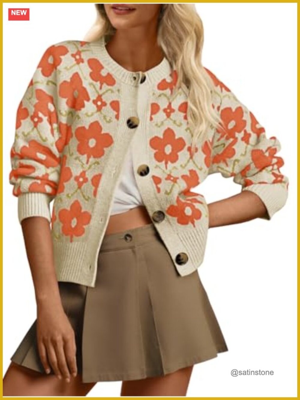Womens Floral Cardigan Long Sleeve Open Front Knit Sweater Button Down Retro - Picture 1 of 6